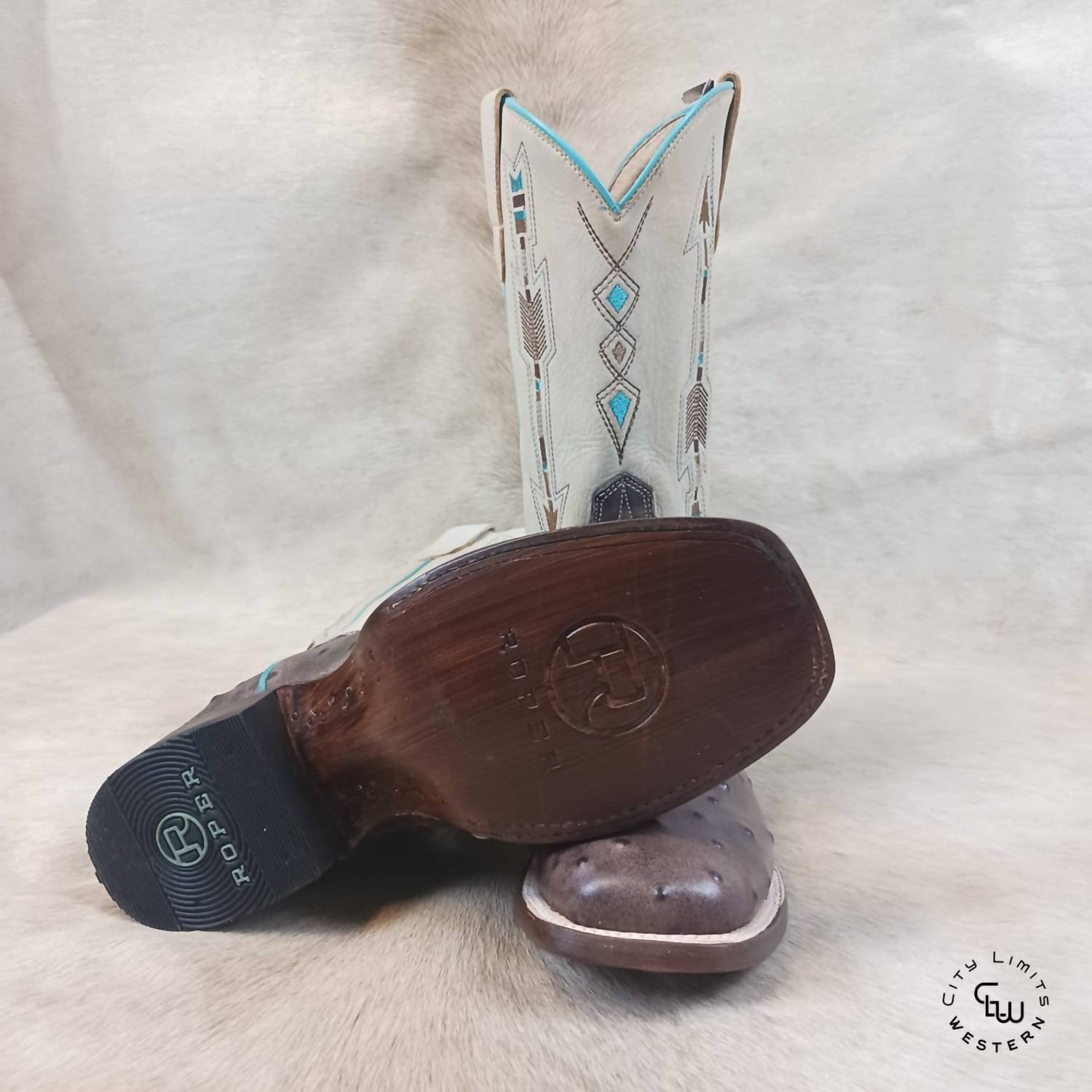 Null - Women's Arrow Feather Roper Square Toe Boots - Image 2