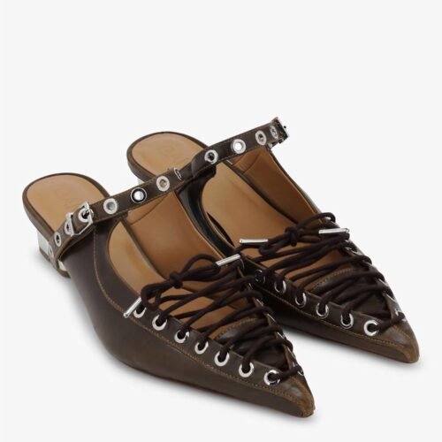 Ganni - Women's Eyelets Lace Up Mule