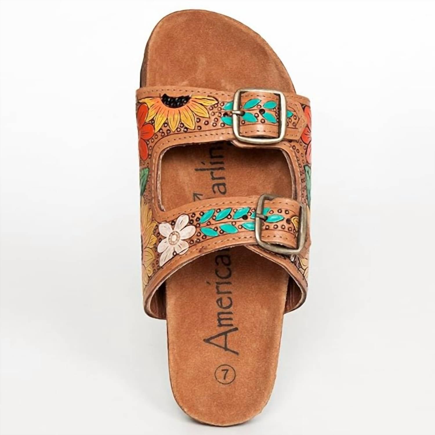 American Darling - Women's Carved Genuine Leather Sandal - Image 3