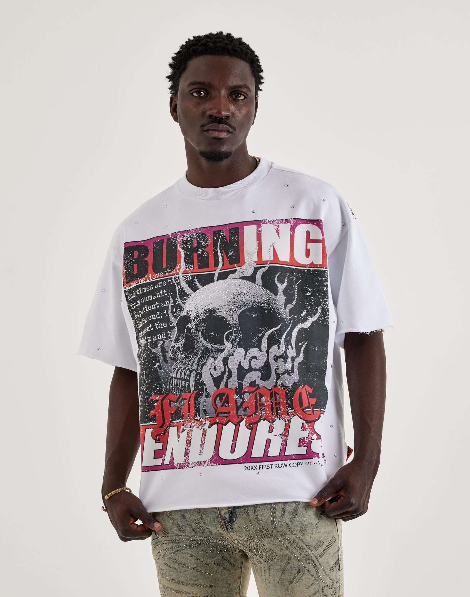 First Row Burning Flames Rhinestone Tee