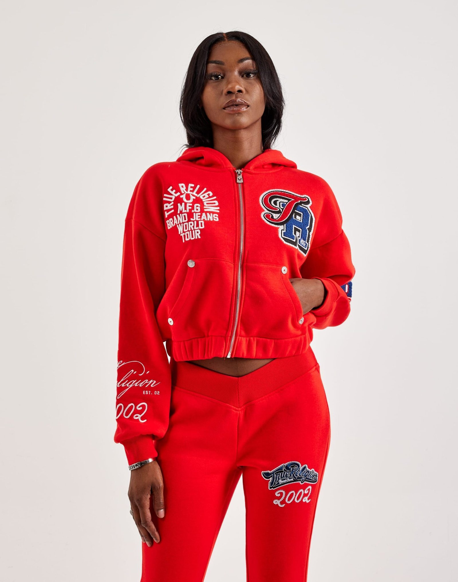 True Religion Crystal Patched Full-Zip Fleece Hoodie