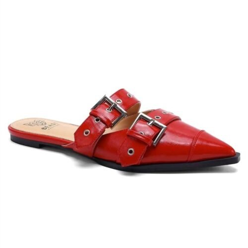 Let'S See Style - Women's Double Buckle Strap Pointed Toe Flat Mules