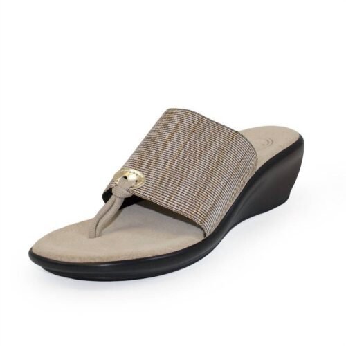 Charleston Shoe Co. - Hilton Beige Metallic Thong Wedge Sandal